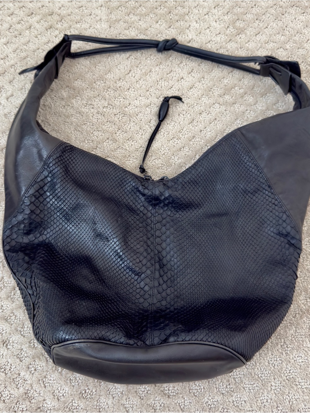 Vintage Comtesse Black Genuine Leather with Genuine Snakeskin Hobo Bag #hobo